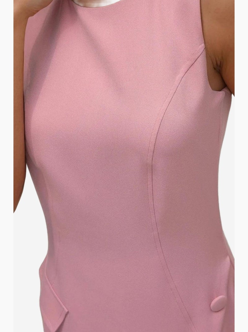 Vestido mini justo com decote redondo e botões hiccup Rosa-pálido - Kiabi