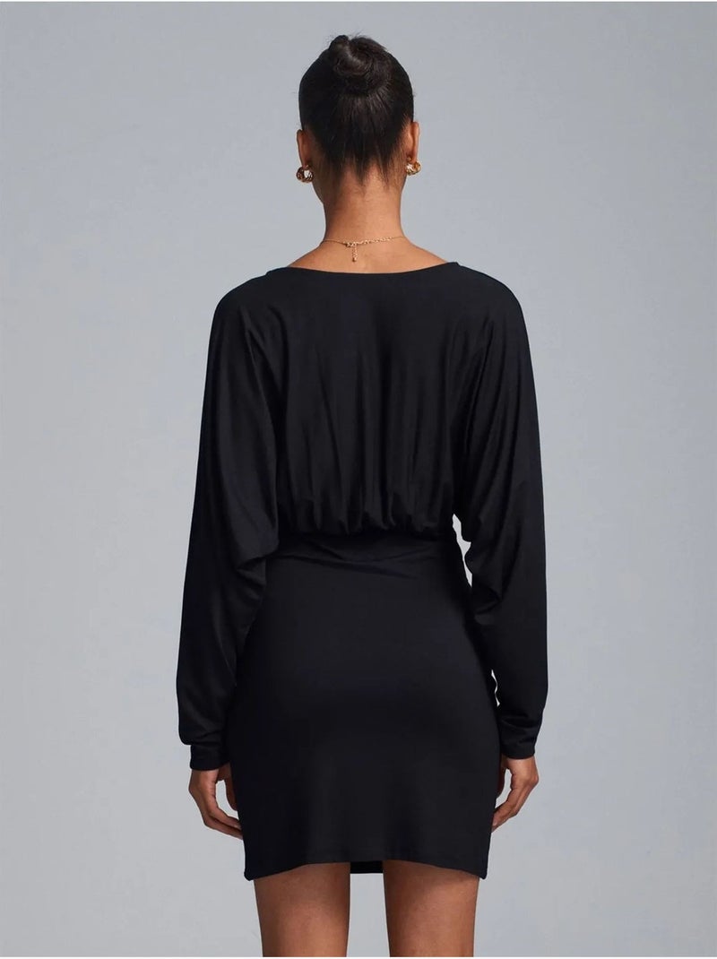 Vestido mini justo com drapeado dilvin Preto - Kiabi