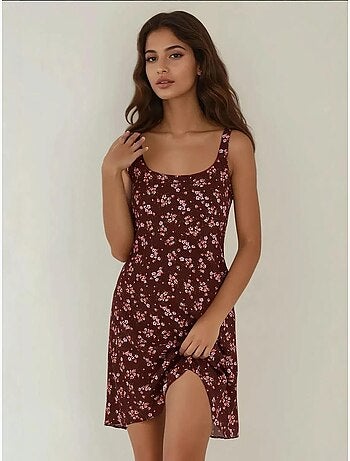 Vestido mini justo estampado com decote em u hiccup