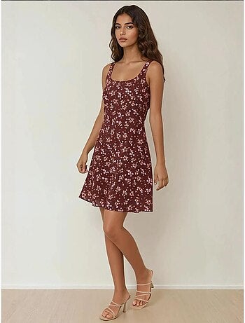 Vestido mini justo estampado com decote em u hiccup