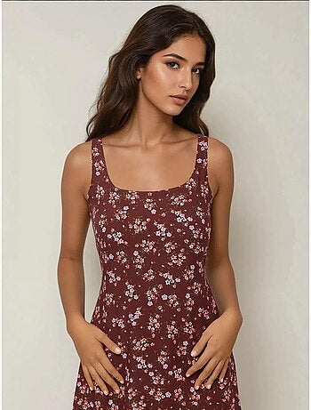 Vestido mini justo estampado com decote em u hiccup