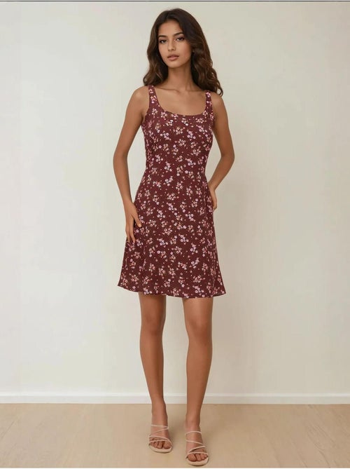 Vestido mini justo estampado com decote em u hiccup - Kiabi