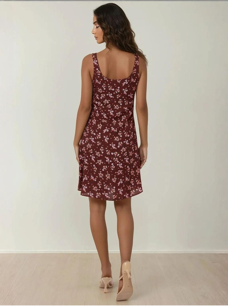 Vestido mini justo estampado com decote em u hiccup Castanho - Kiabi