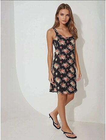 Vestido mini justo estampado com decote em u hiccup