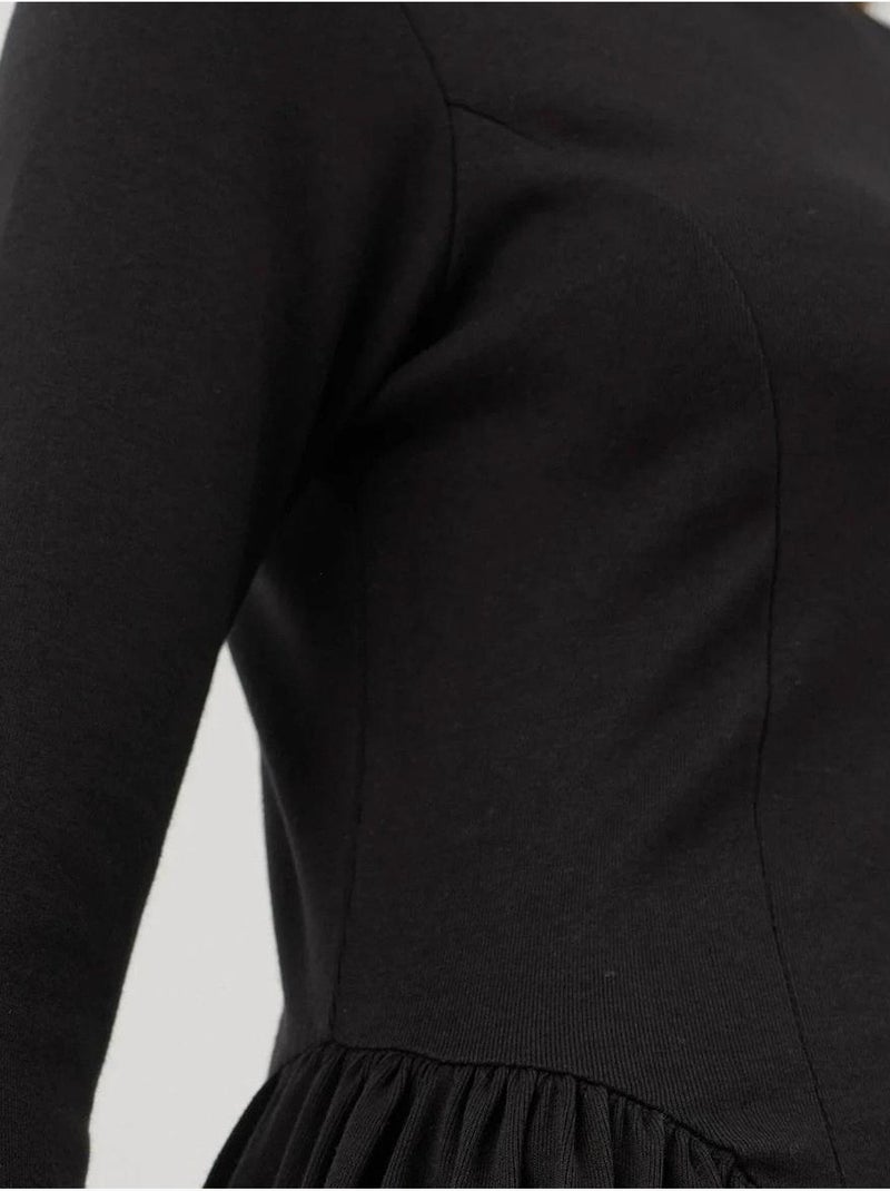 Vestido mini macio texturizado com decote barco hiccup Preto - Kiabi
