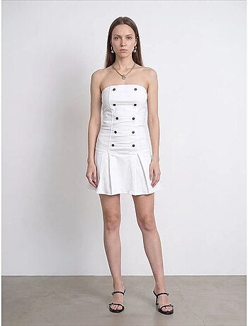 Vestido mini sem alças com detalhe de botões dilvin
