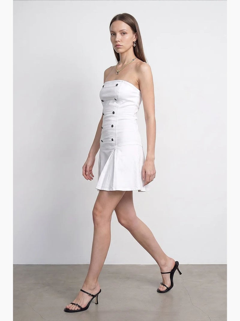 Vestido mini sem alças com detalhe de botões dilvin Branco - Kiabi