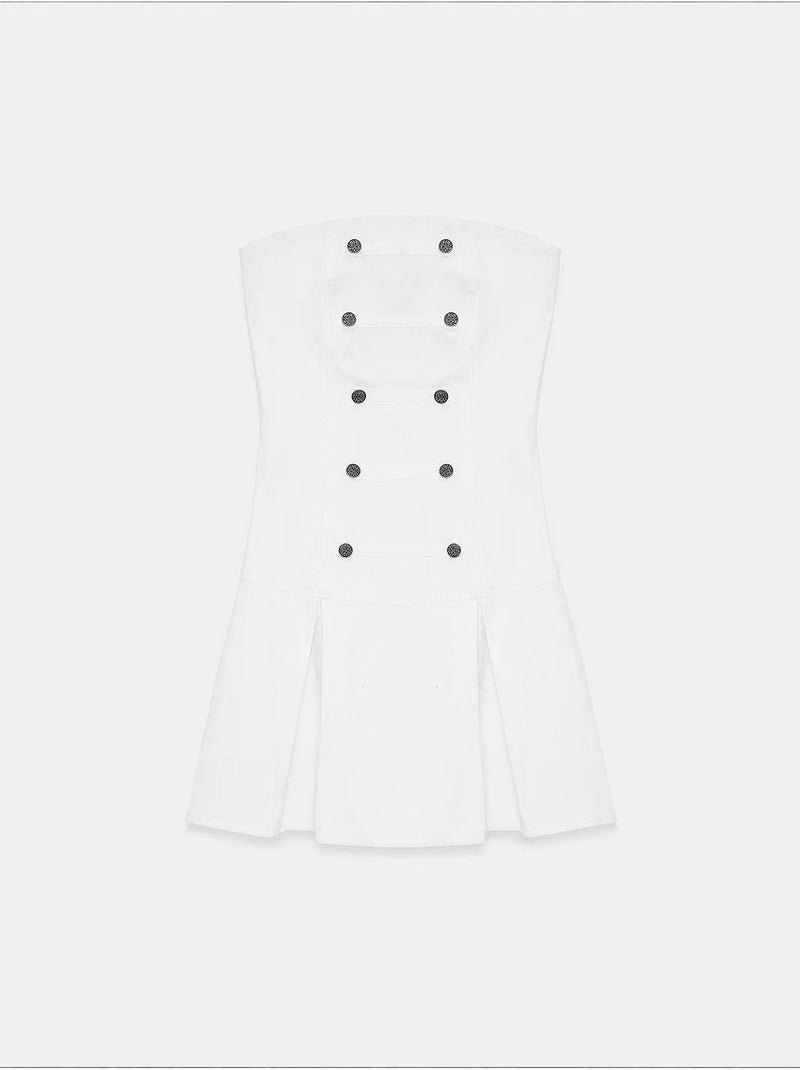 Vestido mini sem alças com detalhe de botões dilvin Branco - Kiabi