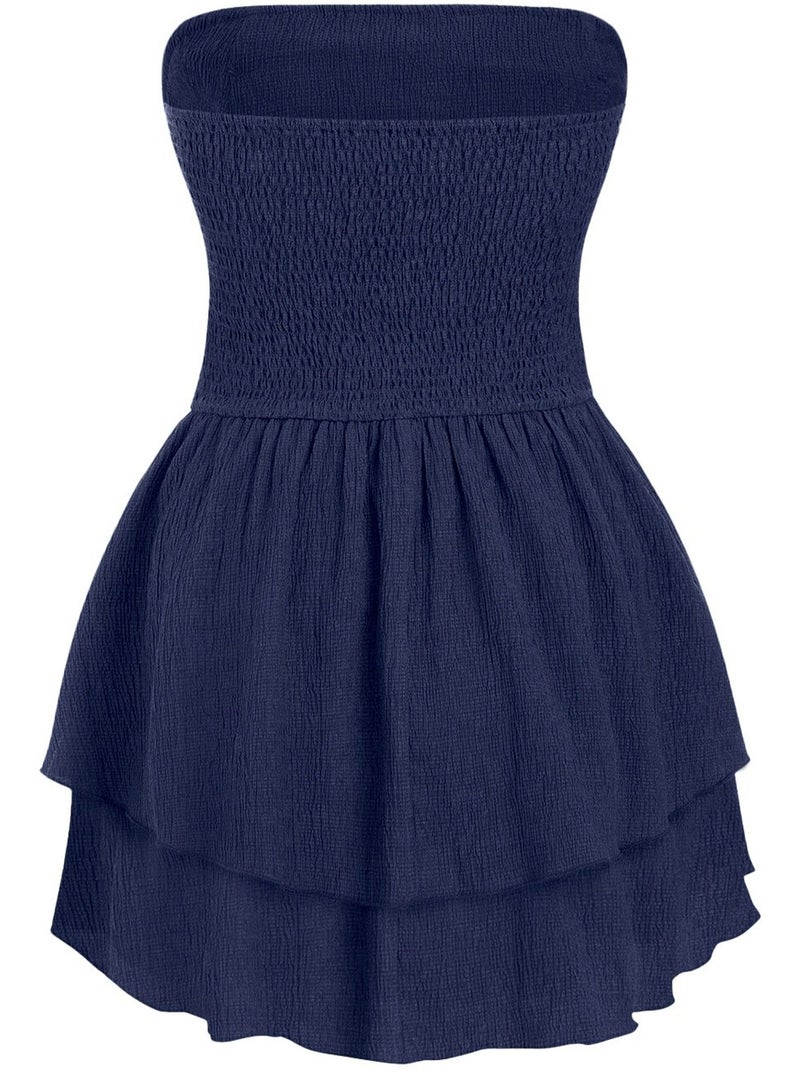 Vestido mini sem alças com folhos hiccup Azul-marinho - Kiabi
