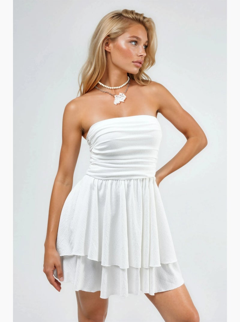 Vestido mini sem alças com folhos hiccup Branco sujo - Kiabi