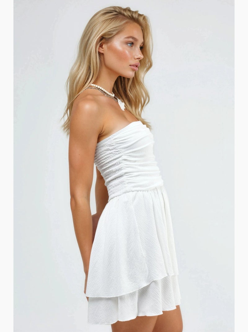 Vestido mini sem alças com folhos hiccup Branco sujo - Kiabi