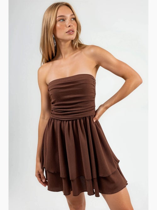 Vestido mini sem alças com folhos hiccup - Kiabi