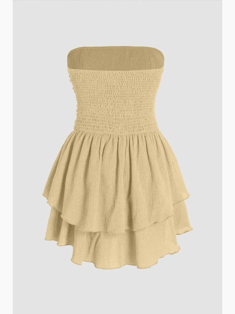 Vestido mini sem alças com textura e folhos hiccup Amarelo-limão - Kiabi