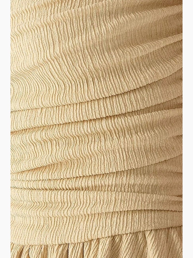 Vestido mini sem alças com textura e folhos hiccup Amarelo-limão - Kiabi