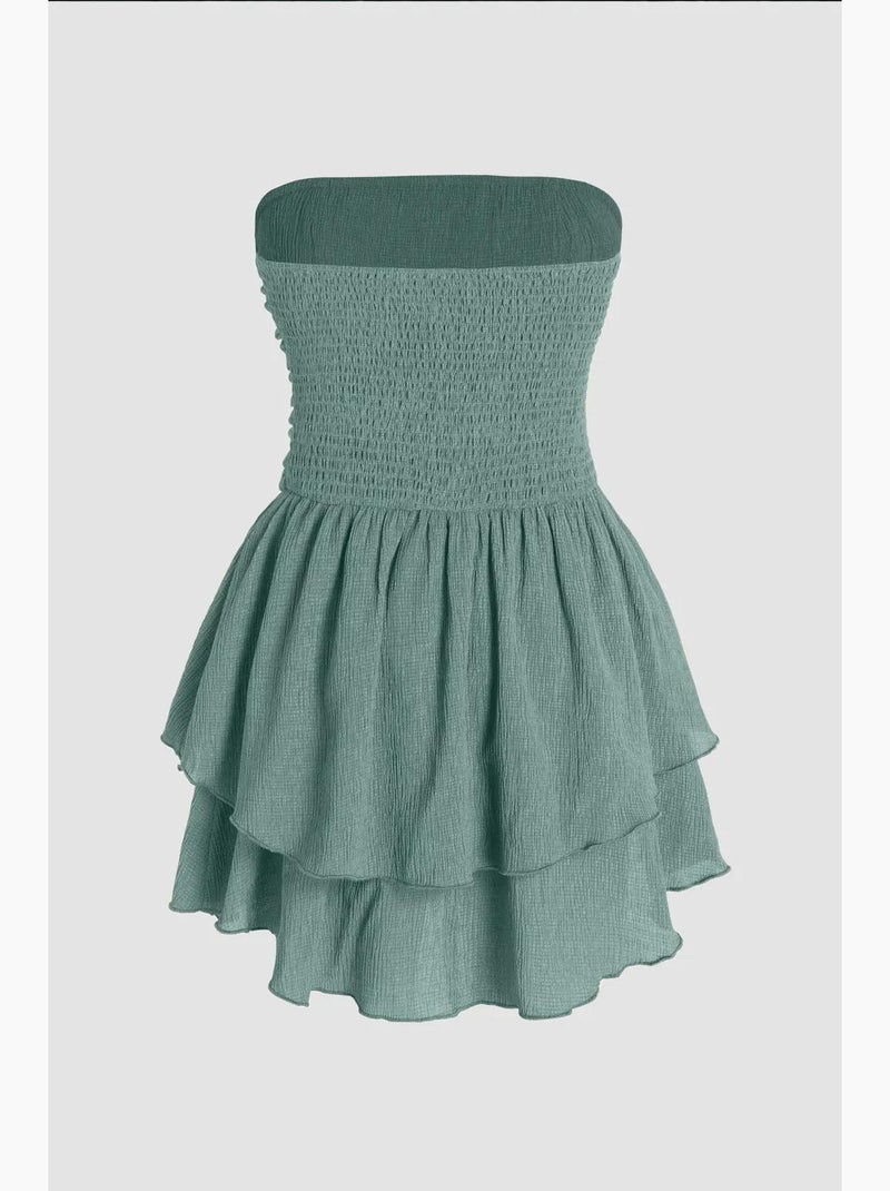 Vestido mini sem alças com textura e folhos hiccup Verde menta - Kiabi