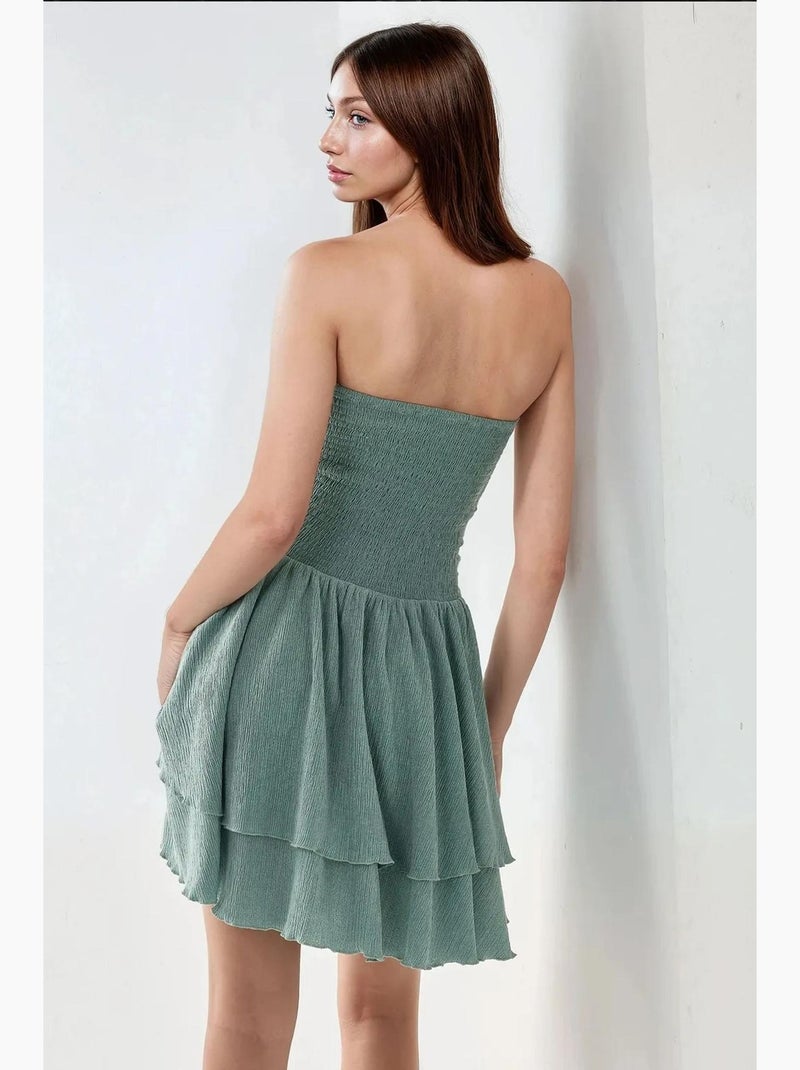 Vestido mini sem alças com textura e folhos hiccup Verde menta - Kiabi