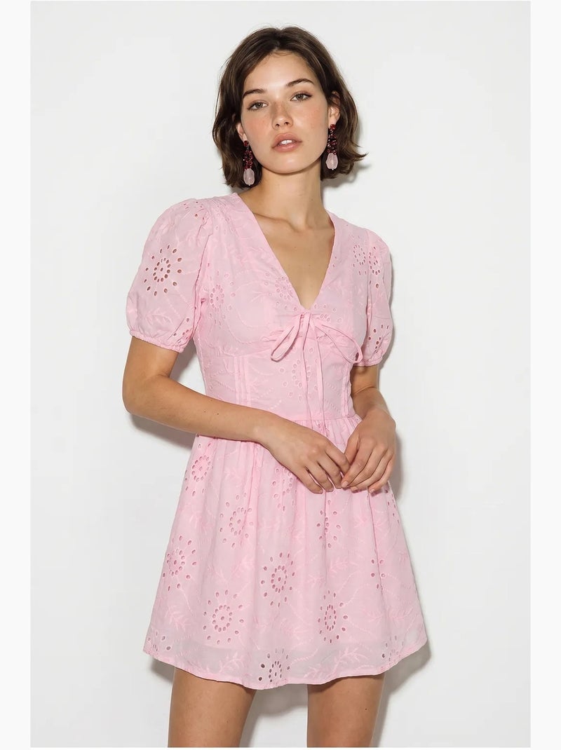 Vestido mini skater bordado lucci Rosa doce - Kiabi