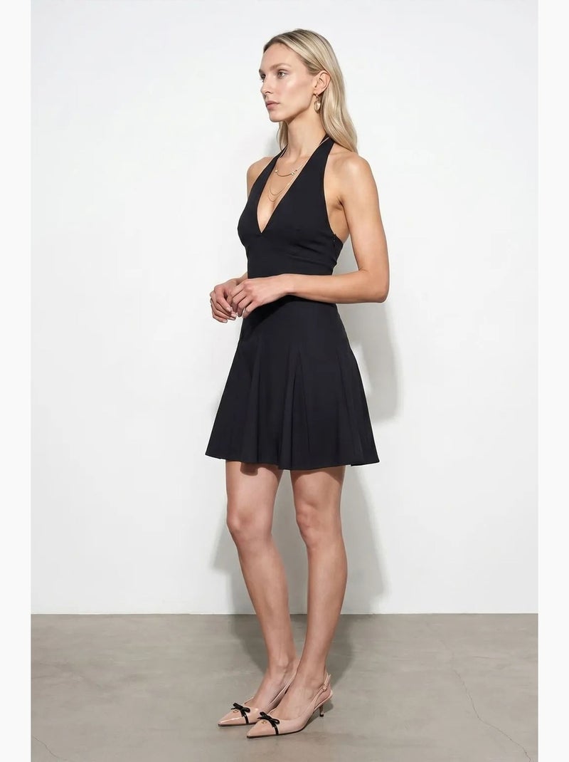 Vestido mini skater com decote halter dilvin Preto - Kiabi