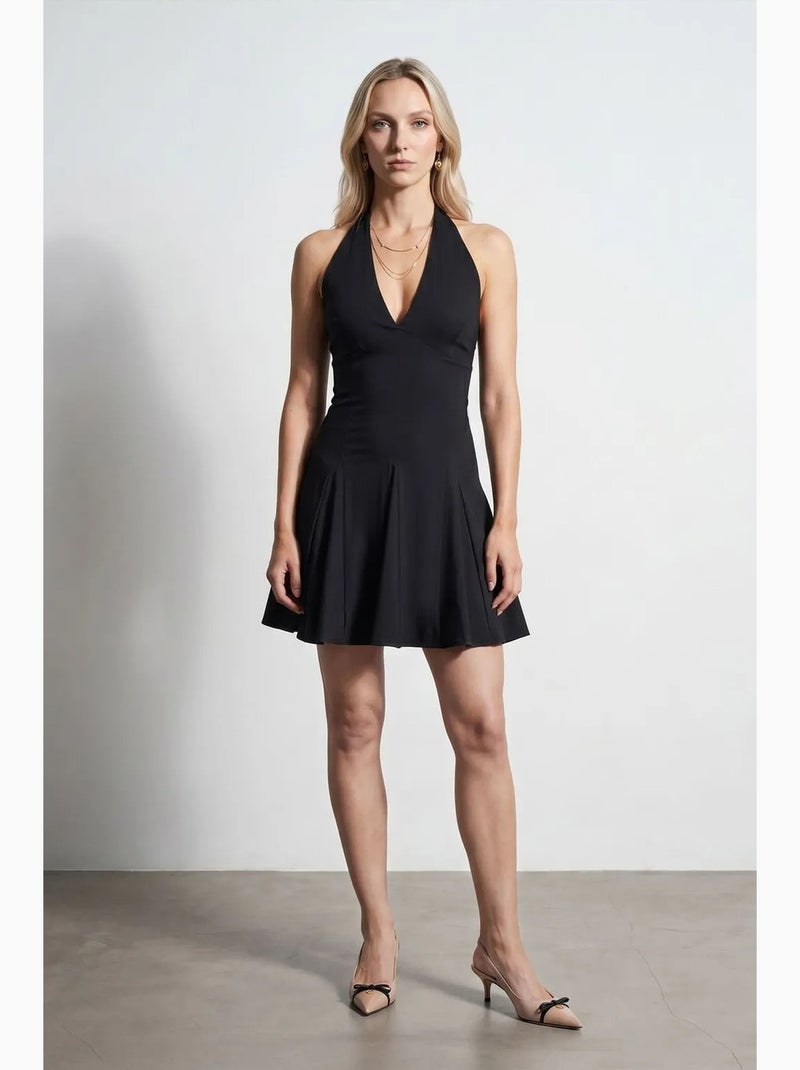 Vestido mini skater com decote halter dilvin Preto - Kiabi