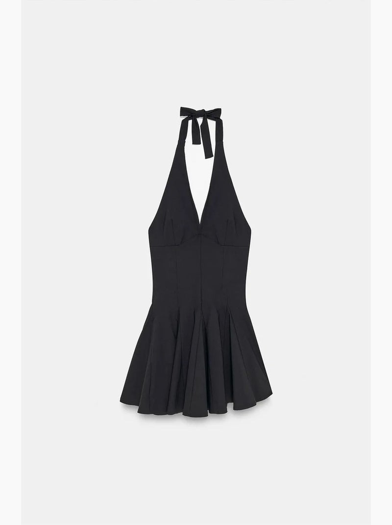 Vestido mini skater com decote halter dilvin Preto - Kiabi