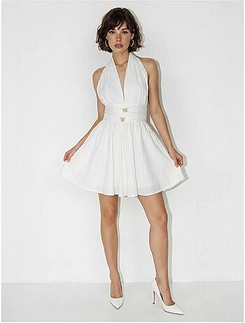 Vestido mini skater com decote halter lucci