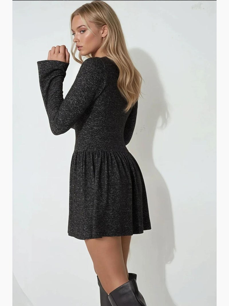 Vestido mini skater de gola redonda com manga comprida e detalhe de botões hiccup Cinza - Kiabi