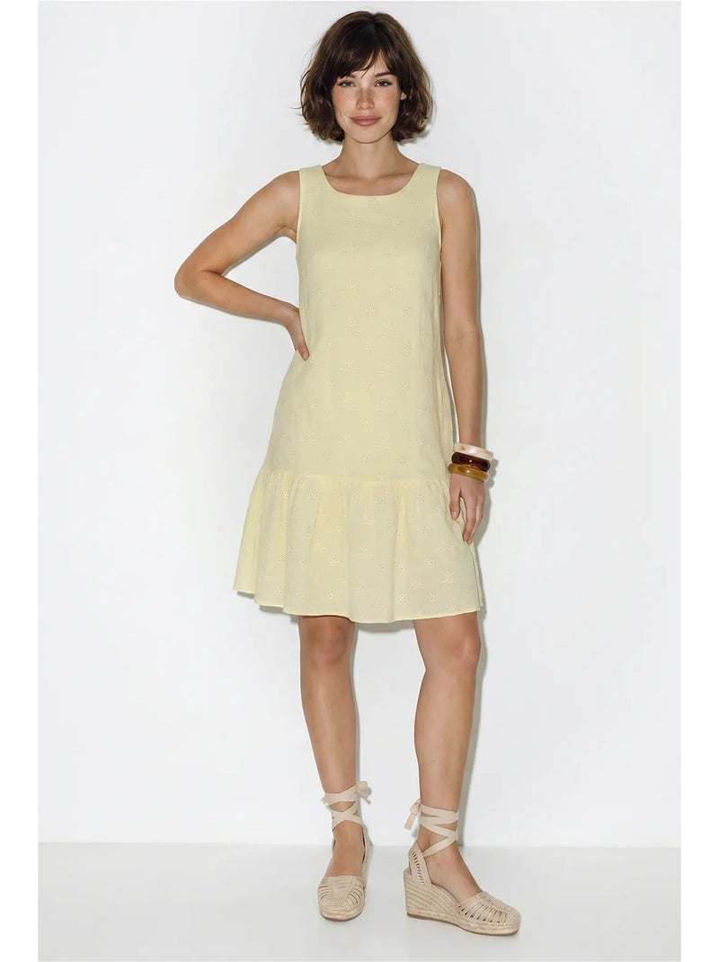 Vestido mini smock de musselina de algodão bordada lucci Amarelo-limão - Kiabi