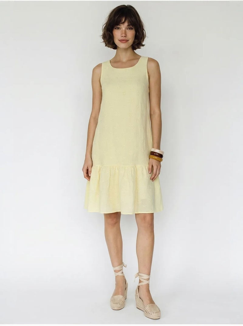 Vestido mini smock de musselina de algodão bordada lucci Amarelo-limão - Kiabi