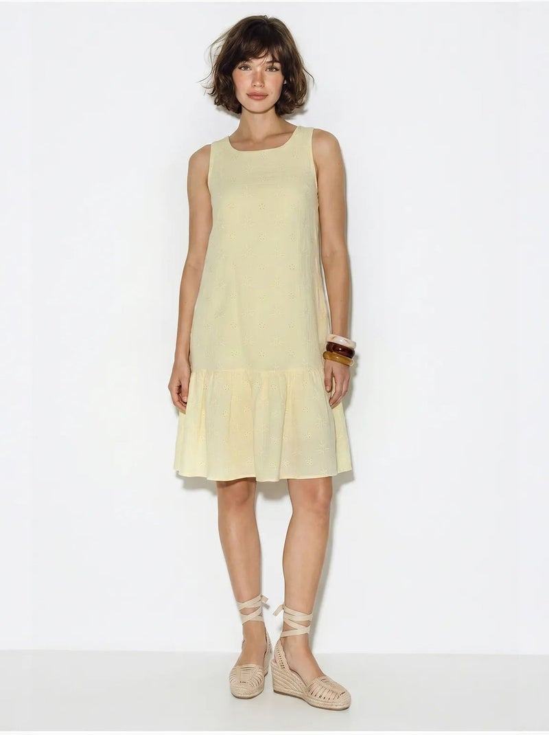 Vestido mini smock de musselina de algodão bordada lucci Amarelo-limão - Kiabi