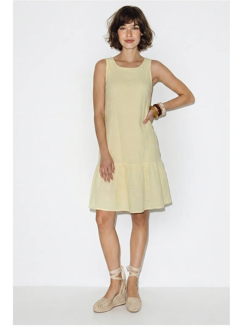 Vestido mini smock de musselina de algodão bordada lucci Amarelo-limão - Kiabi
