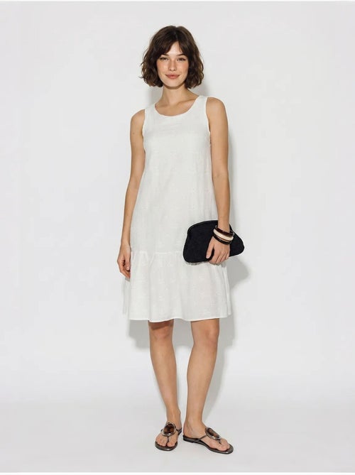 Vestido mini smock de musselina de algodão bordada lucci - Kiabi Vestido mini smock de musselina de algodão bordada lucci - Kiabi