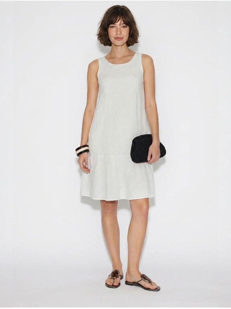 Vestido mini smock de musselina de algodão bordada lucci Branco - Kiabi