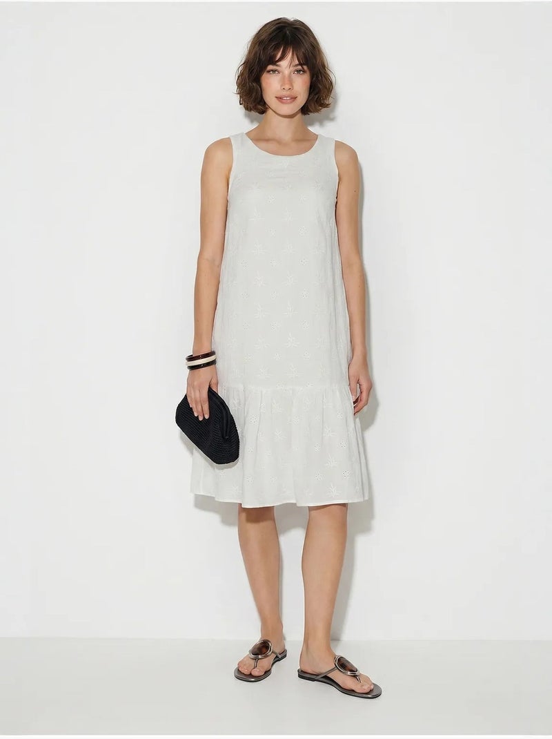 Vestido mini smock de musselina de algodão bordada lucci Branco - Kiabi