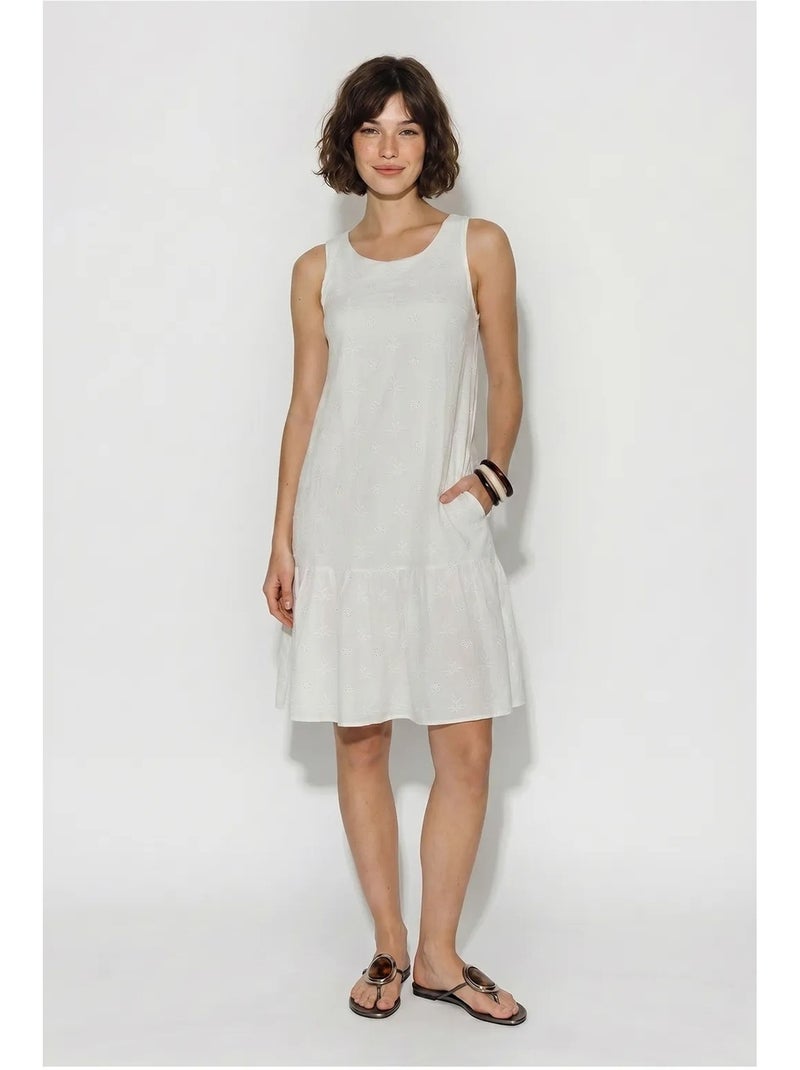 Vestido mini smock de musselina de algodão bordada lucci Branco - Kiabi