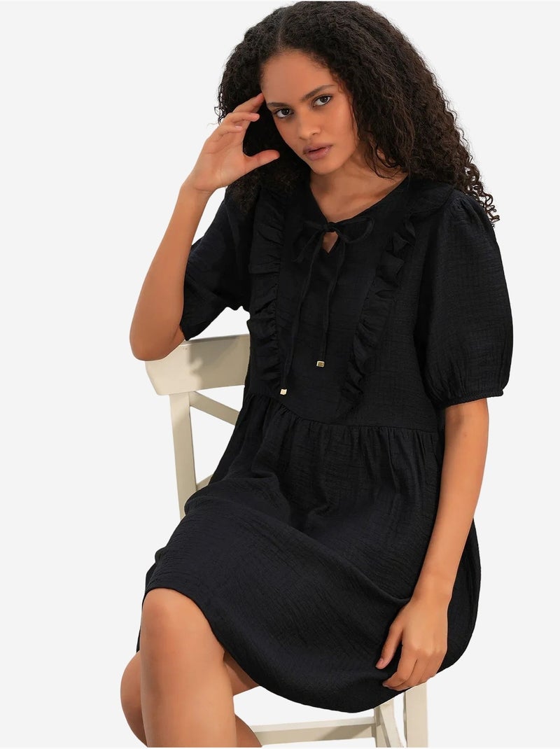 Vestido mini smock feminino em linha a bdart Preto - Kiabi