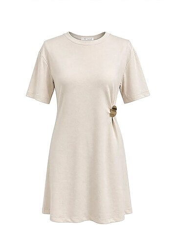 Vestido mini t-shirt com decote redondo e acessório em pedra mixray