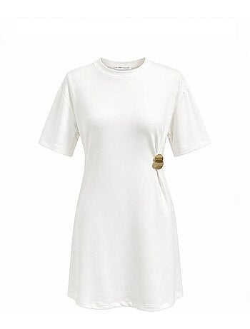 Vestido mini t-shirt com decote redondo e acessório em pedra mixray