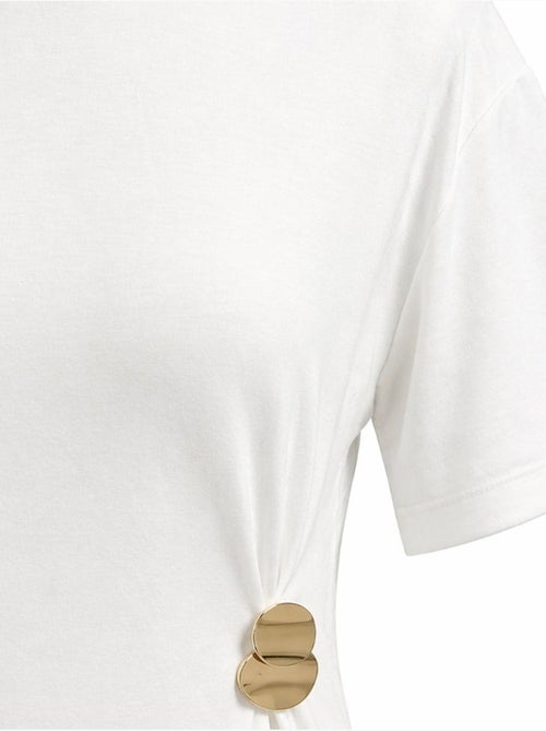 Vestido mini t-shirt com decote redondo e acessório em pedra mixray - Kiabi Vestido mini t-shirt com decote redondo e acessório em pedra mixray - Kiabi