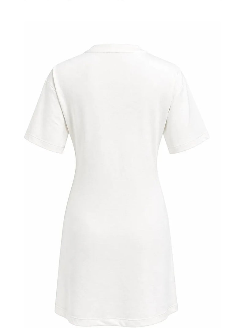 Vestido mini t-shirt com decote redondo e acessório em pedra mixray Branco - Kiabi