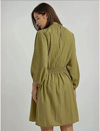 Vestido mini texturizado com decote em v e mangas compridas hiccup