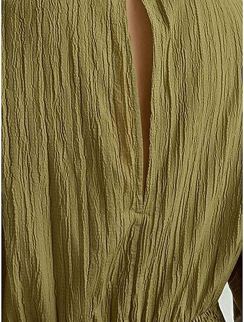 Vestido mini texturizado com decote em v e mangas compridas hiccup
