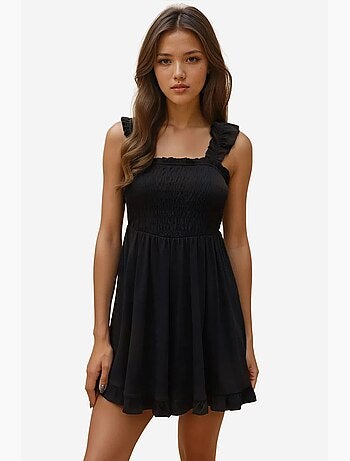 Vestido mini texturizado com decote quadrado hiccup