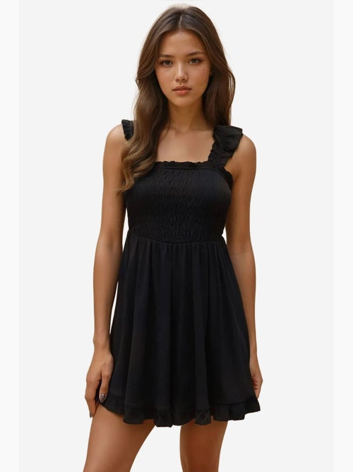Vestido mini texturizado com decote quadrado hiccup - Kiabi Vestido mini texturizado com decote quadrado hiccup - Kiabi