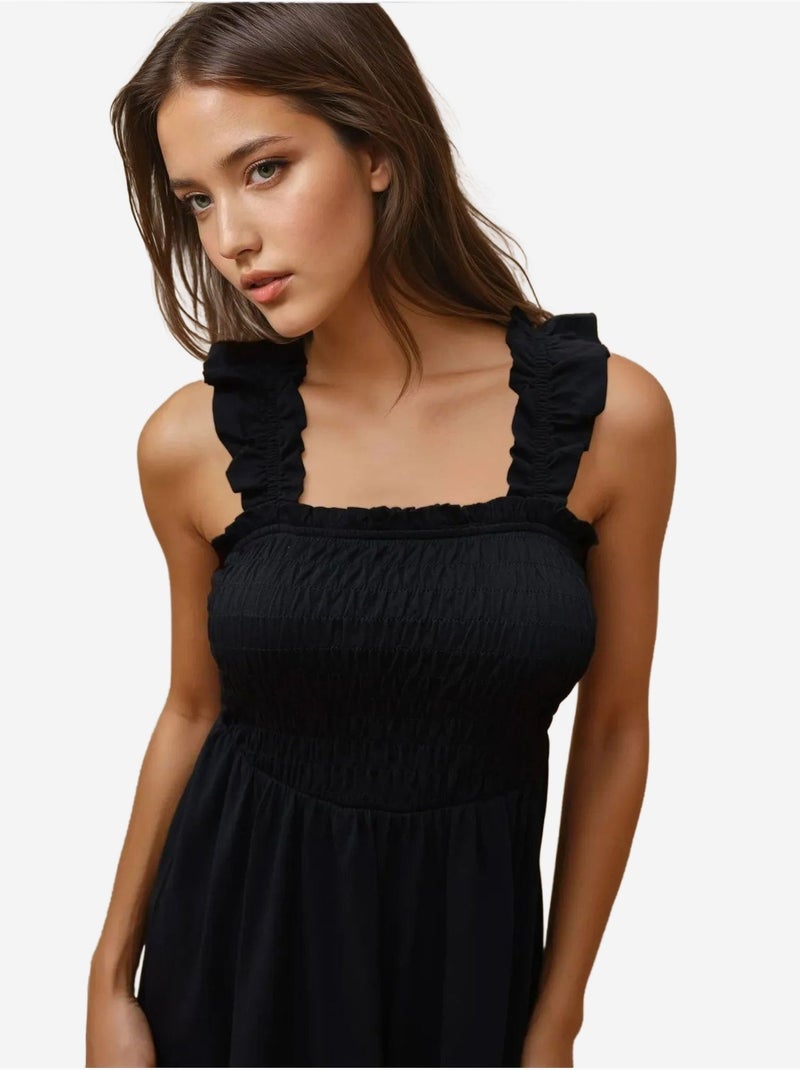 Vestido mini texturizado com decote quadrado hiccup Preto - Kiabi