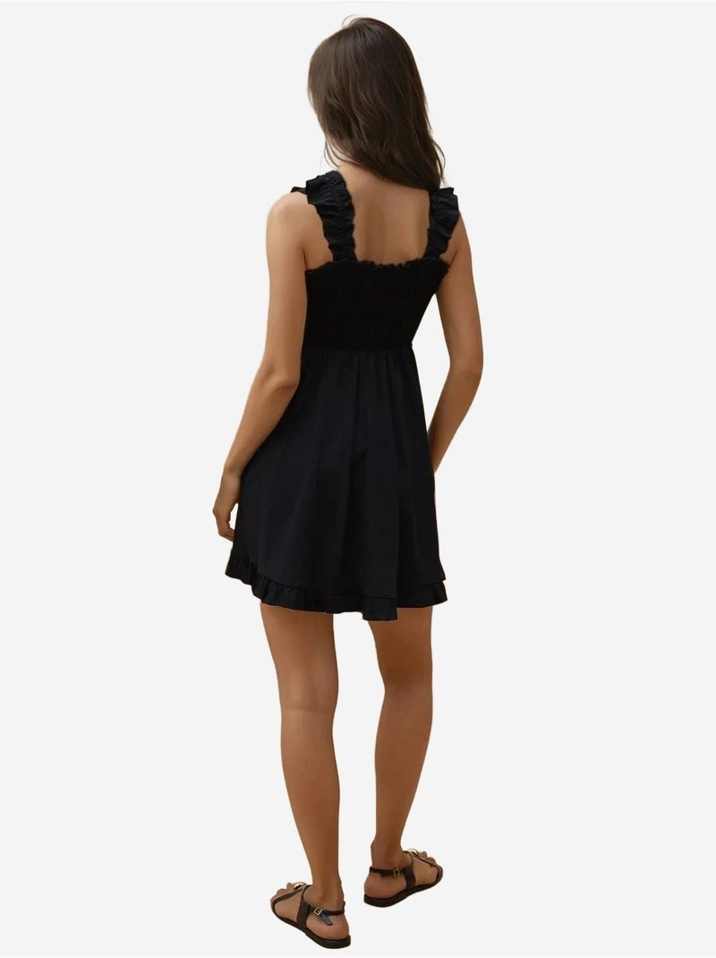 Vestido mini texturizado com decote quadrado hiccup Preto - Kiabi