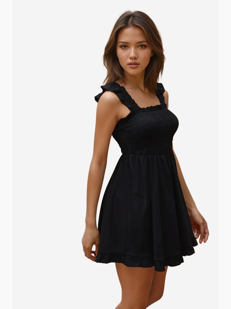 Vestido mini texturizado com decote quadrado hiccup Preto - Kiabi