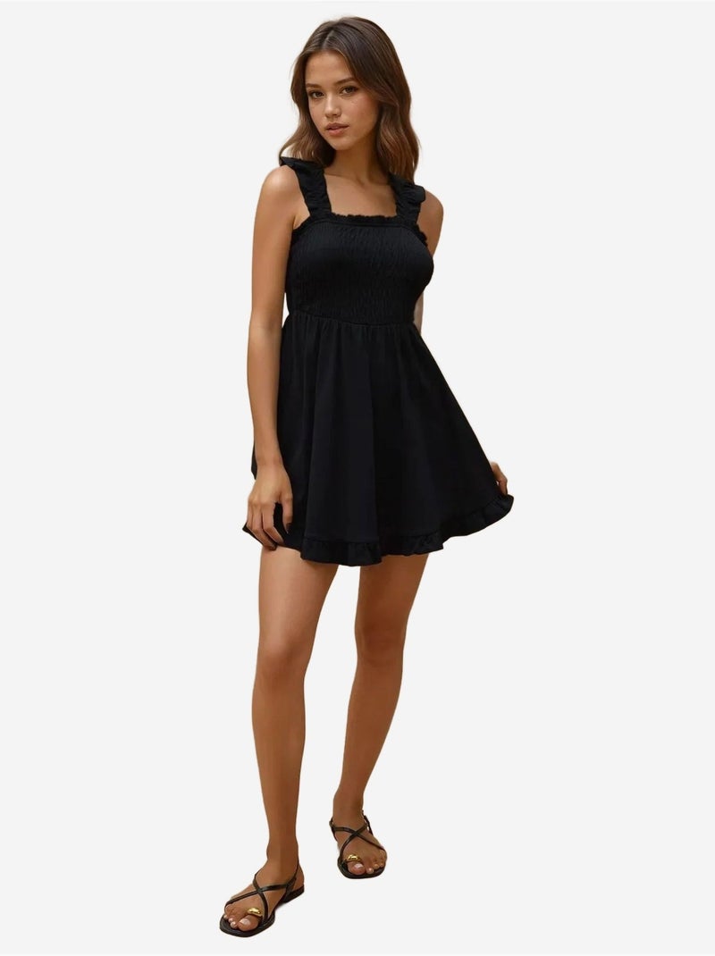 Vestido mini texturizado com decote quadrado hiccup Preto - Kiabi