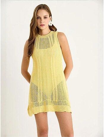 Vestido mini transparente em malha texturada lucci