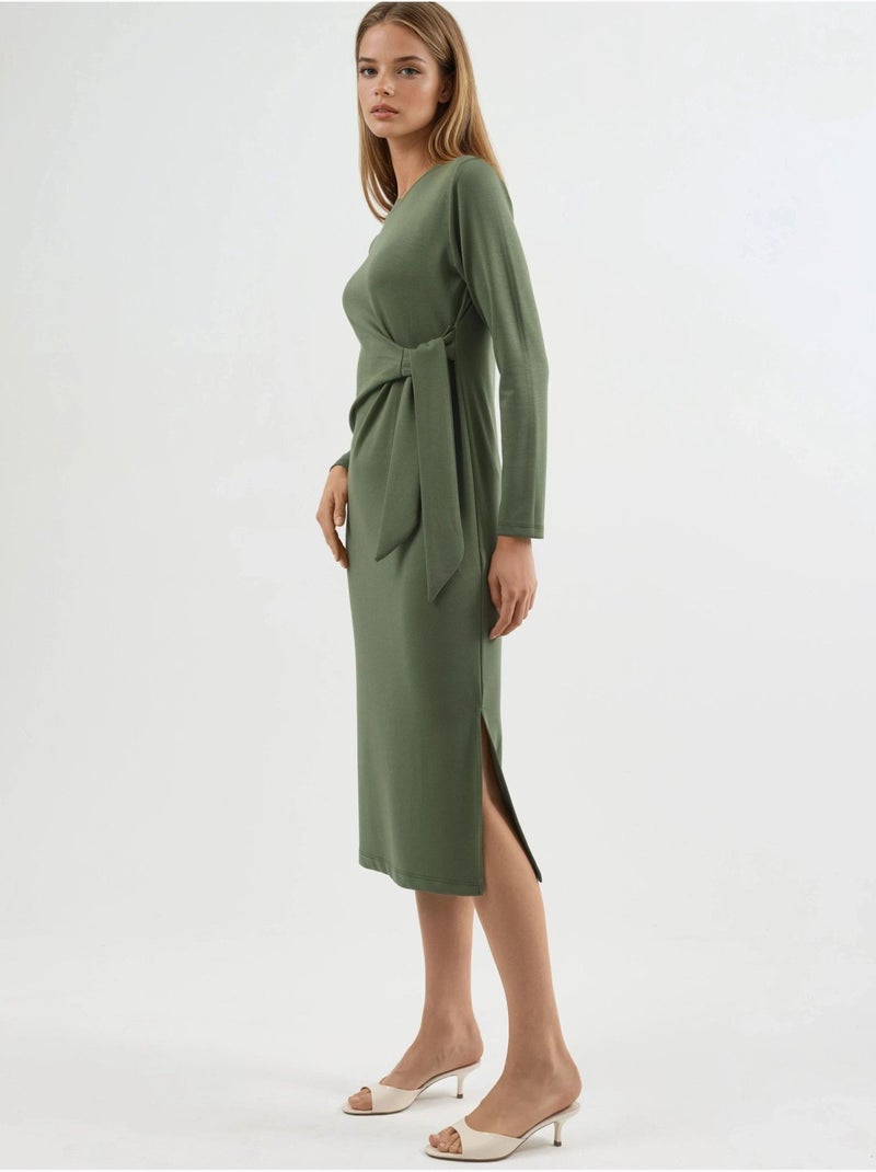Vestido modal touch com racha, coleção bersan hiccup Cáqui - Kiabi