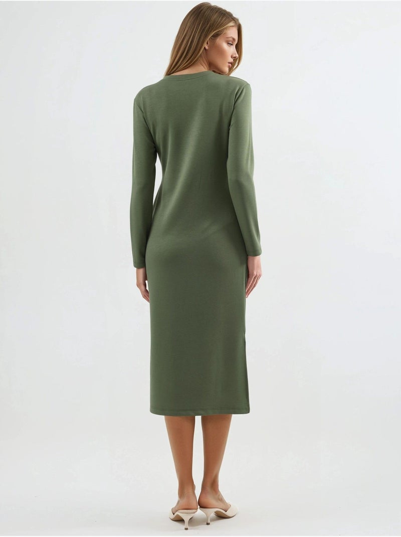 Vestido modal touch com racha, coleção bersan hiccup Cáqui - Kiabi